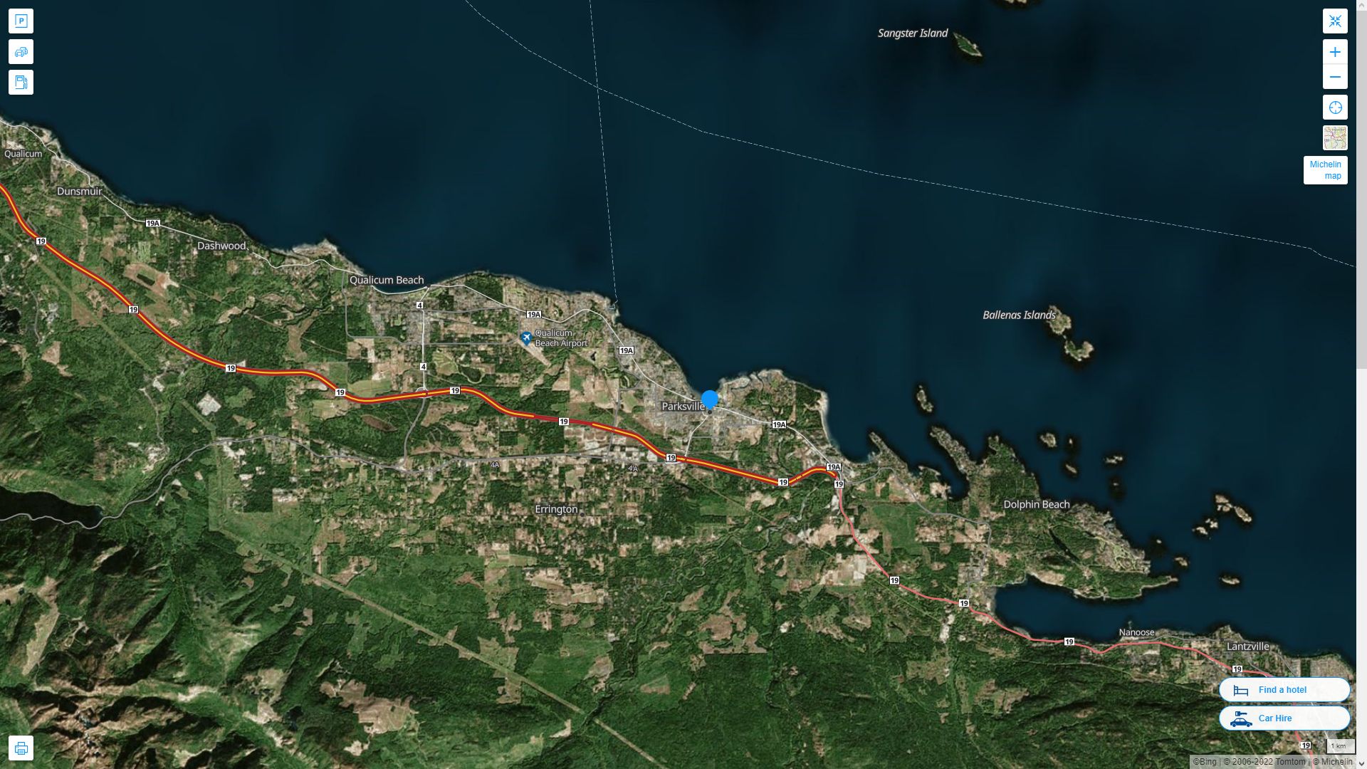 Parksville Highway and Road Map with Satellite View